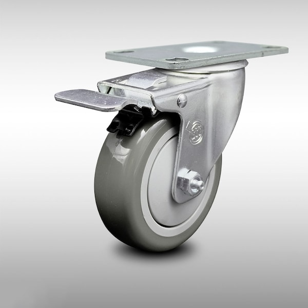 4 Inch SS Gray Polyurethane Top Plate Caster with Total Lock Brake SCC